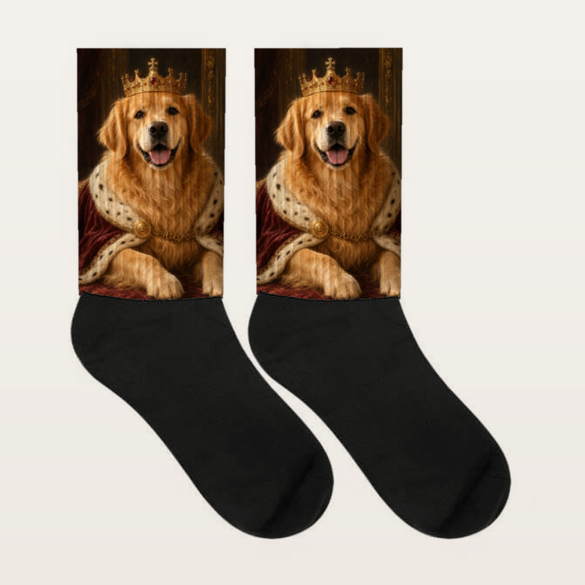 Personalisierte Socken mit KI-Hundeporträt – Mockup